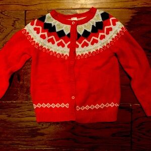 Oshkosh Girl’s Red Fair Isle Cardigan Sweater